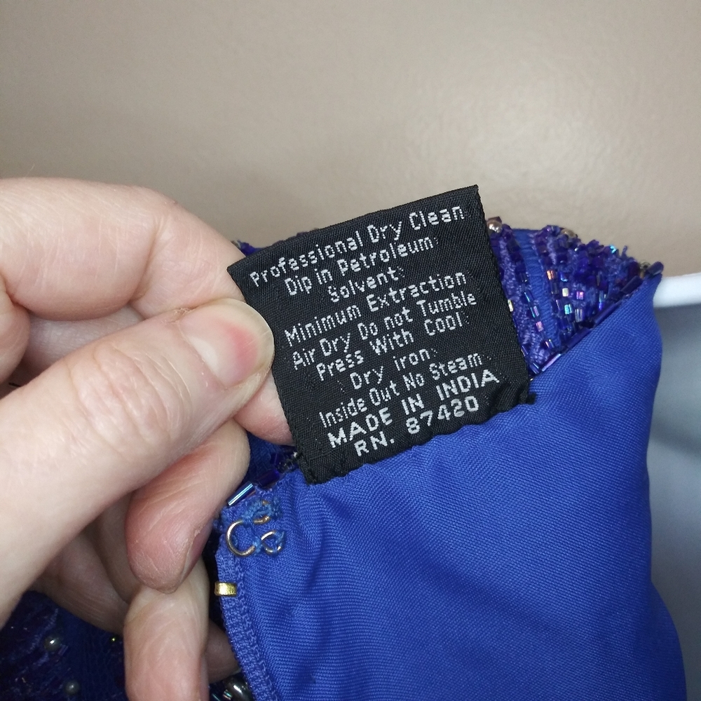 Vintage 1980's Robert Anthony Royal Blue & Purple Beaded Cocktail Dres - Picture 13 of 14